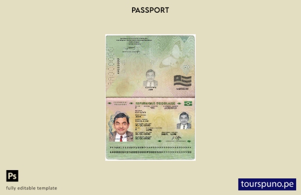 Plantilla de pasaporte de Togo lista para imprimir